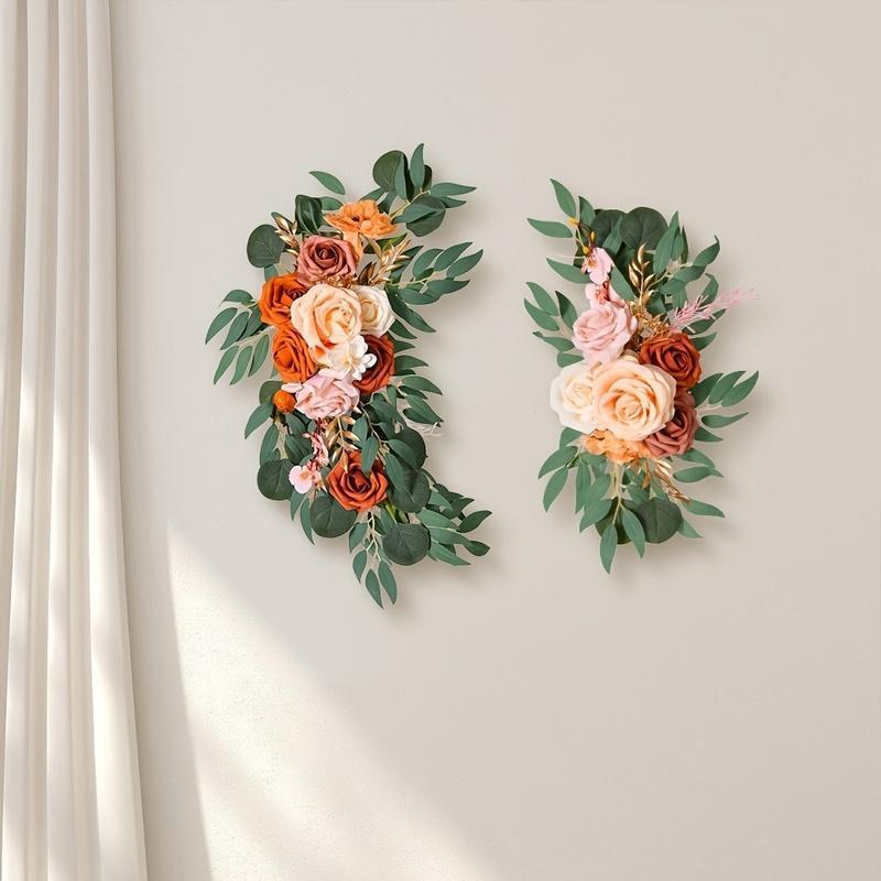 Boho Wedding Arch Flowers Kit with Rose Eucalyptus Garland & Drapes | Wedding Ceremony Backdrop & Welcome Sign Decor in Gold White Blue Red Pink Purple