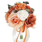 Artificial Rose Bridal Tossing Bouquet | Bride Bridesmaid Wedding Ceremony & Prom in Orange Pink Wine Red Blue