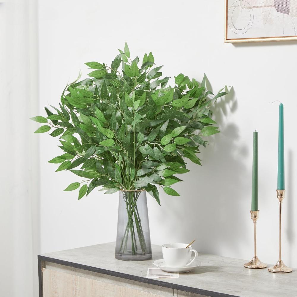 Faux Green Leaf Garland Branches Set of 4 | Hanging Greenery Spray for Wedding Arch Bouquet & Home Decor
