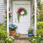 Artificial Rose Fern Wreath with Cascading Greenery and Pink Accents Boho Door Wall Hanging Decor