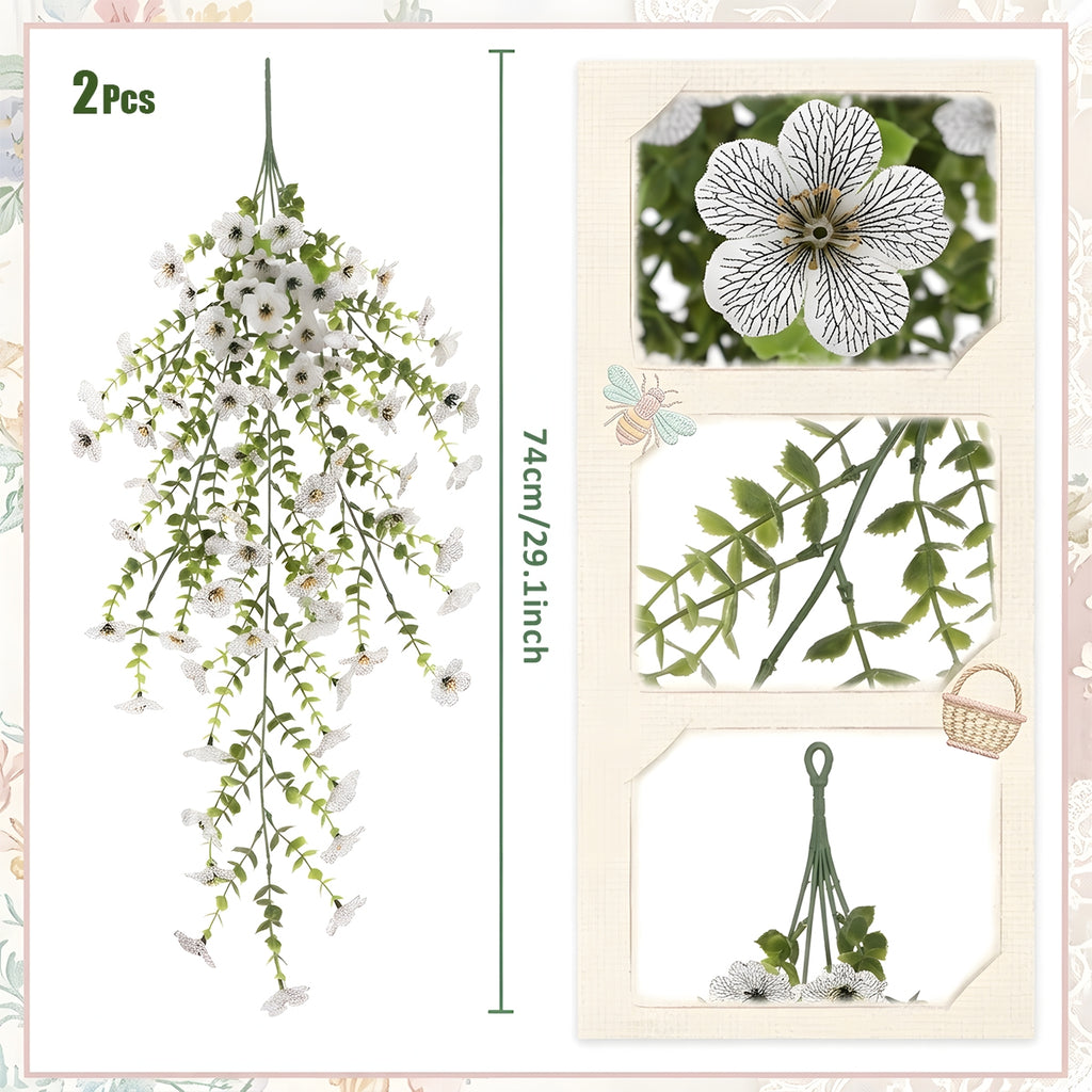 Artificial Hanging Flowers for Outdoors, Morning Glory Artificial Flowers with Eucalyptus Leaves, UV Resistant Fake Flower Realistic Faux Plants for Home Patio Porch Garden