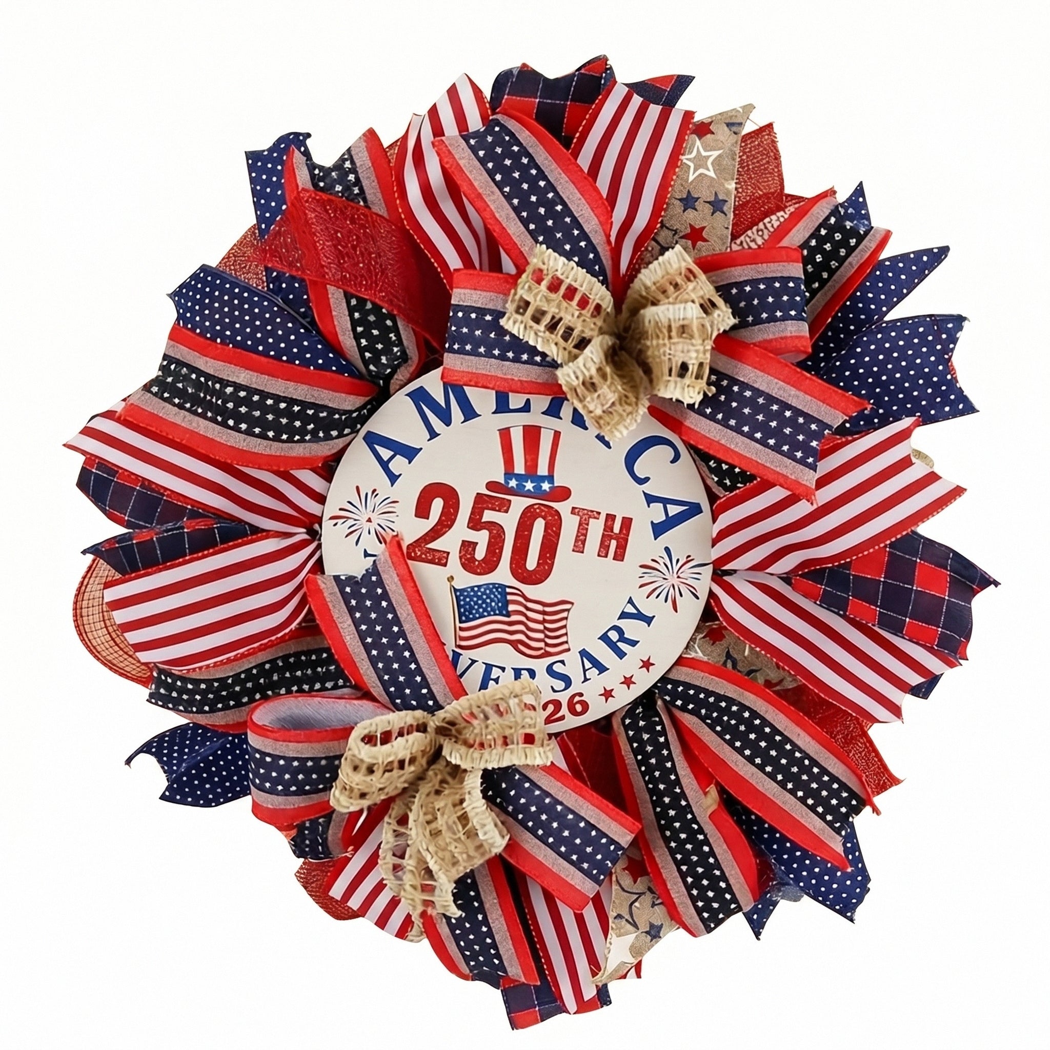 17.7 inch red white and blue patriotic American flag wreath for front door 4th of July and Memorial Day indoor outdoor decor