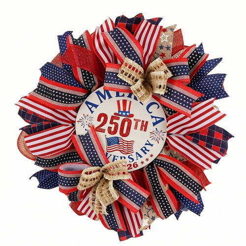 17.7 inch red white and blue patriotic American flag wreath for front door 4th of July and Memorial Day indoor outdoor decor