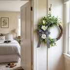 Classic Black and White Striped Bow Wreath Faux Greenery and White Floral Door Hanger Modern Farmhouse Spring Summer Decor for Front Door Wedding and Party Backdrop