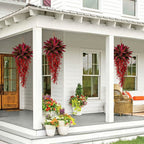Artificial Red Ti Plant with Cascading Berry Bushes Fake Cordyline Fruticosa Polyester Tropical Leaves for Home Garden Patio Porch Wall Hanging Decor