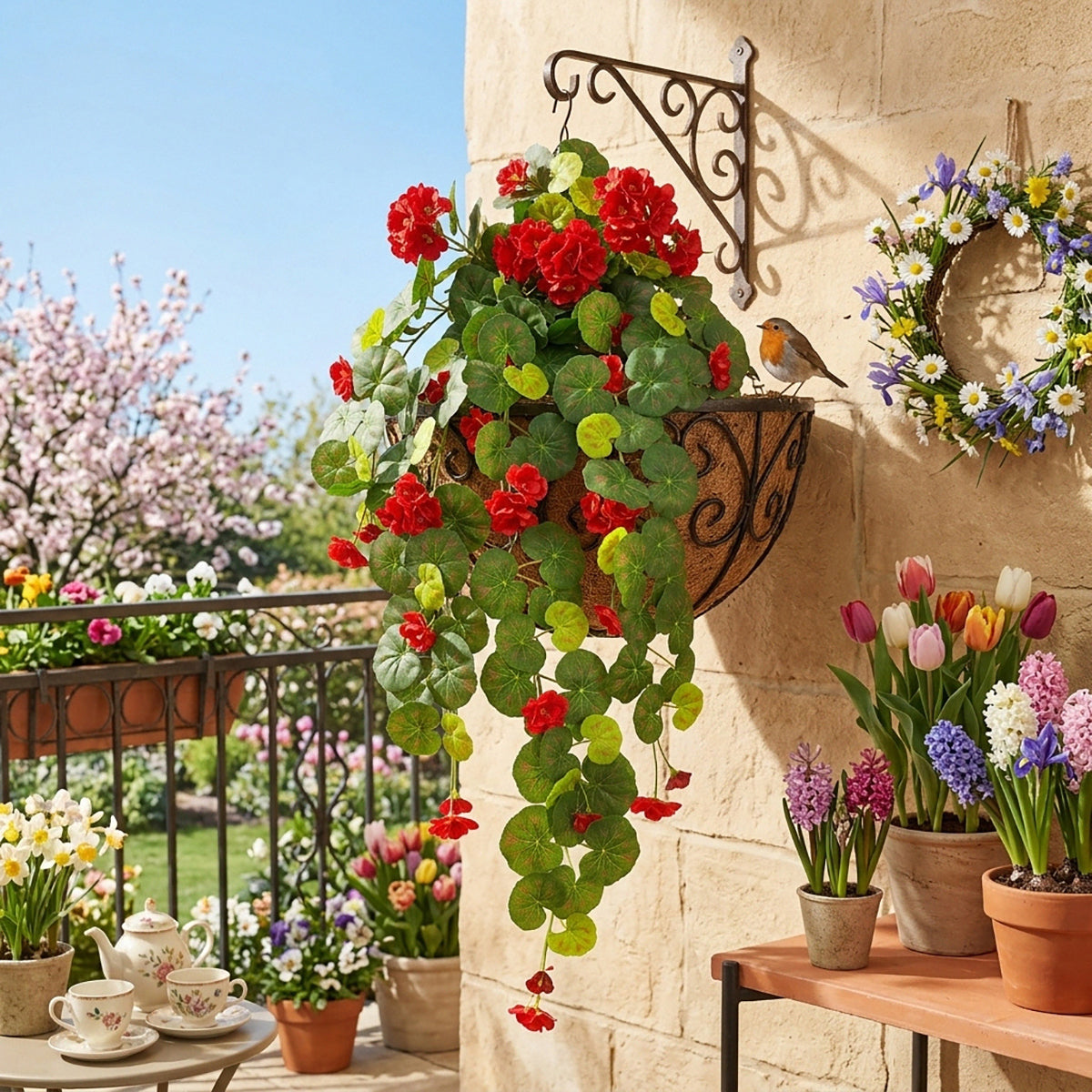 Morning glory hanging flower vine arranged for faux cascading plant by IPOPU