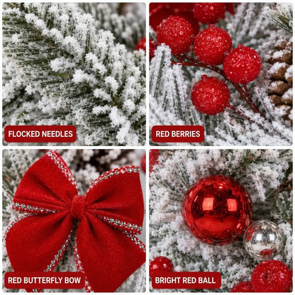 6-piece Christmas wreath decoration set flat lay showing all included pieces