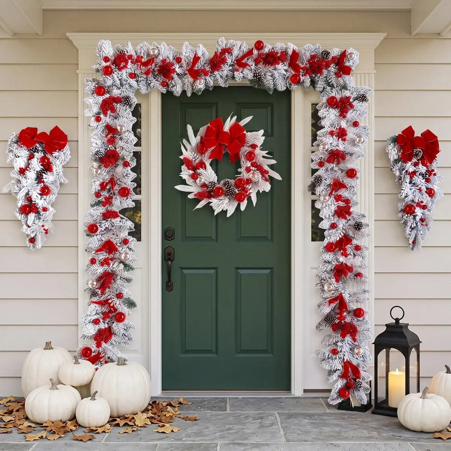 Upside Down Rattan Christmas Wreath Decoration Set – 6 Pcs