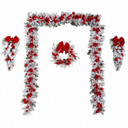Product size chart for 6-piece Christmas wreath set with upside down tree and garland