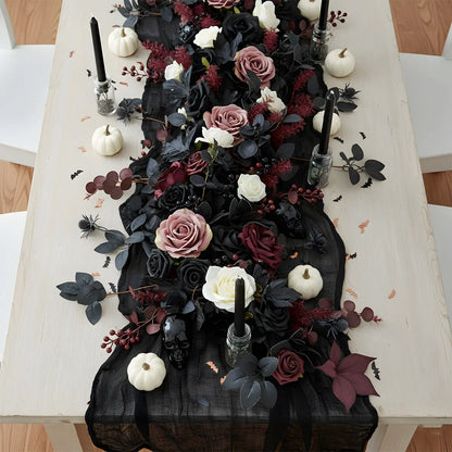 Black Eucalyptus Rose Garland Size Chart – 70.87 Inch Artificial Gothic Vine for Wedding and Halloween
