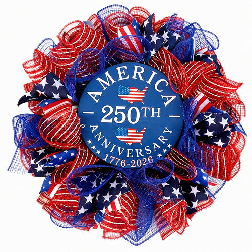 16 inch patriotic wreath for front door – red white and blue 4th of July Independence Day decor