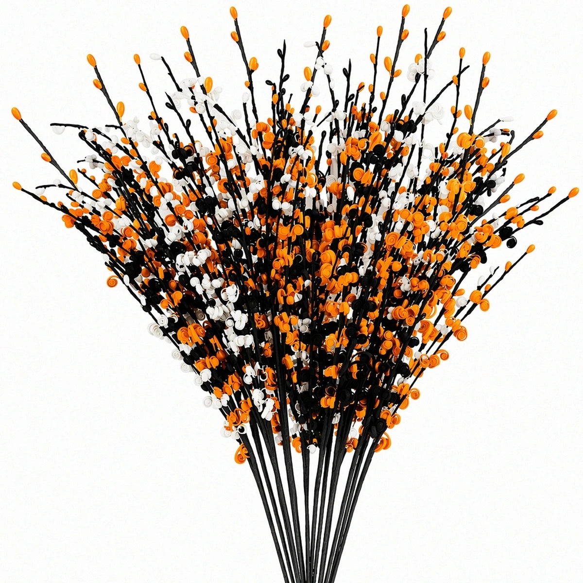 Halloween Artificial Berry Stems | Black Orange White Curly Branches | Spooky Fall Vase Filler