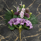 Cemetery Flowers for Grave, Outdoor Lily Chrysanthemum Hydrangea Rose Artificial Flowers Grave Flowers with Cemetery Vase, Lasting and Non-Bleed Colors