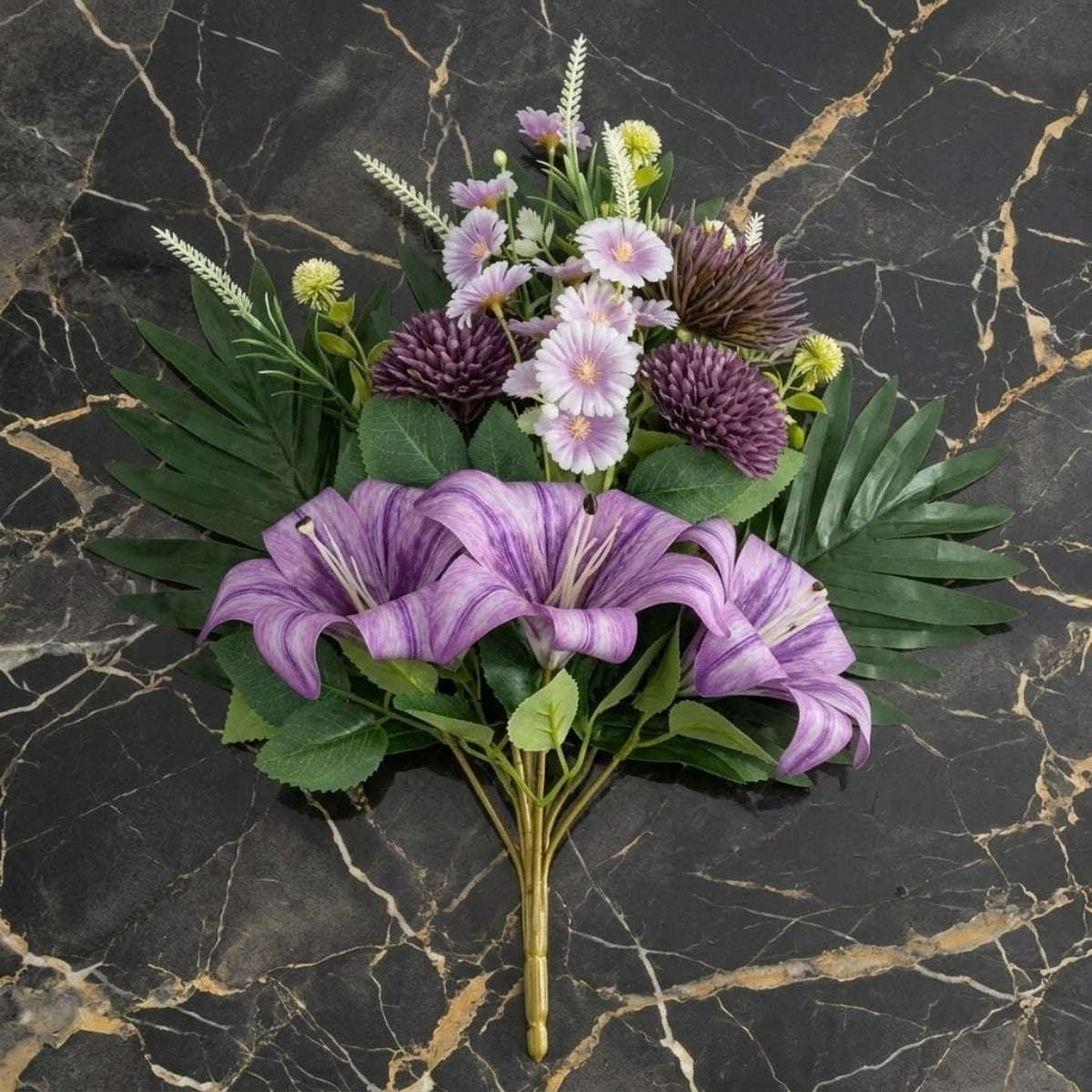 Cemetery Flowers for Grave, Outdoor Lily Chrysanthemum Hydrangea Rose Artificial Flowers Grave Flowers with Cemetery Vase, Lasting and Non-Bleed Colors