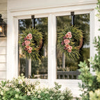 Asymmetric Pink Rose Wreath Front Door Decor Boho Fern Garland Spring Summer Home Wall Hanging Porch Art