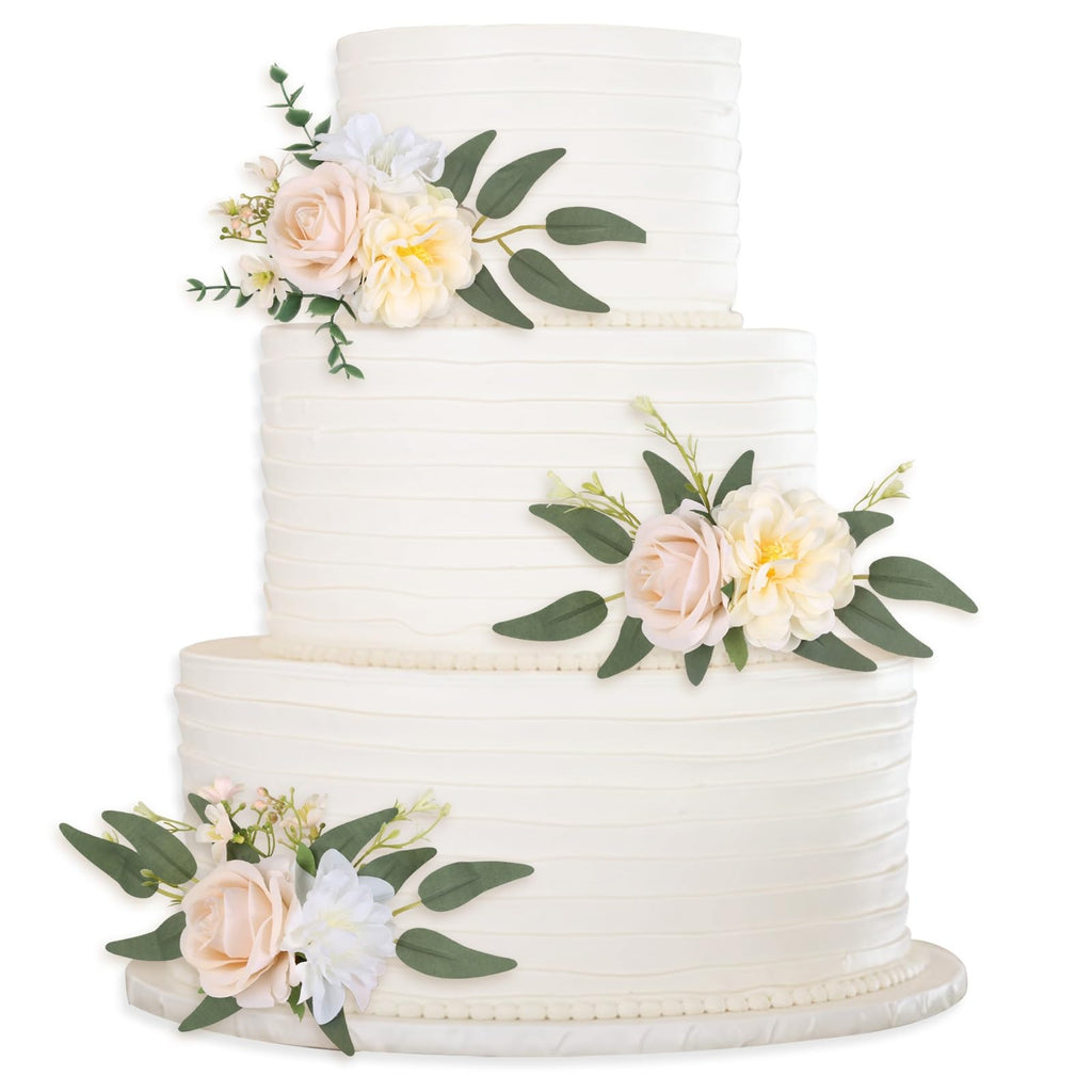 Cake Topper Flowers Set | 3PCS Faux Floral Cake Decorations for Wedding Birthday Baby Shower Anniversary