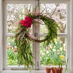 Cascading Rose Wreath Front Door Decor Romantic Pink Flower Wreath Green Foliage Wall Hanging Spring Summer Home Porch Entrance Decoration