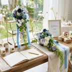 Blue cascading blue rose bridal bouquet for waterfall shape by IPOPU