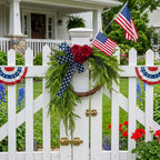 Patriotic Cascading Wreath Front Door Decor Red Rose American Flag Star Ribbon Green Foliage 4th of July Memorial Day Home Porch Wall Art