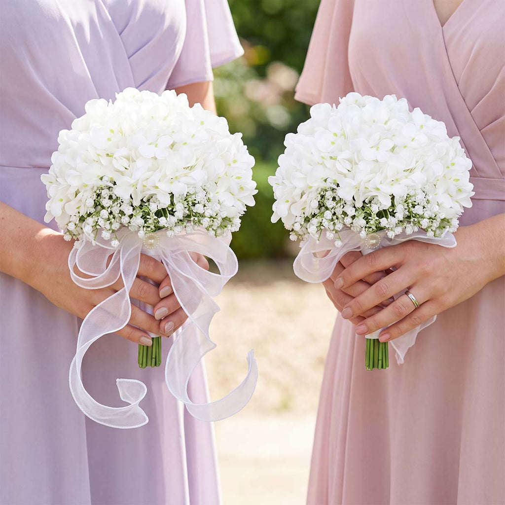 White Hydrangea Wedding Bridal Bouquet, Bridesmaid Bouquet Artificial Wedding Hydrangea Bouquet, Fake Flowers for Home Indoor Outdoor DIY Floral Wedding Flower Bouquets Kitchen Table Centerpiece Decor