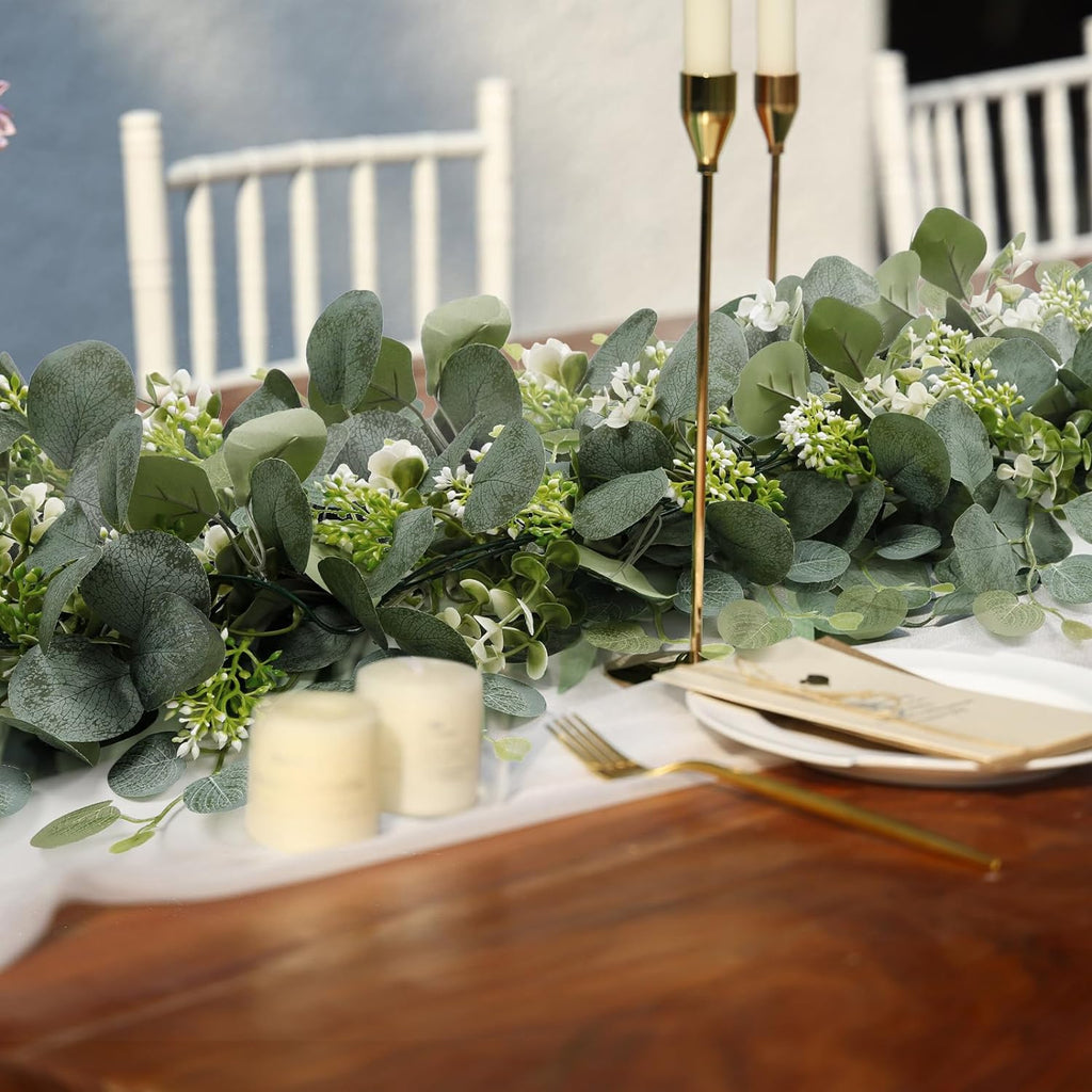 Artificial Eucalyptus Grapevine Garland 2pcs with White Flowers | Wedding Arch Party Backdrop & Home Decor