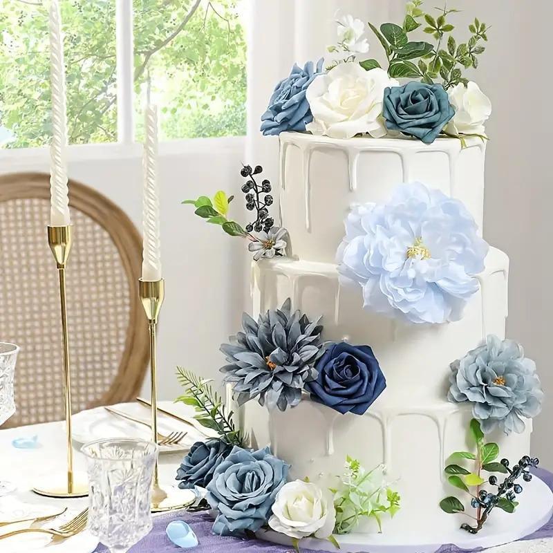 Navy blue faux flower stems set for outdoor and home decoration