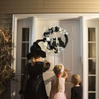 Halloween Black Cat Moon Wreath with Rose Flowers | Front Door Wall Window & Party Decor in White Orange Purple