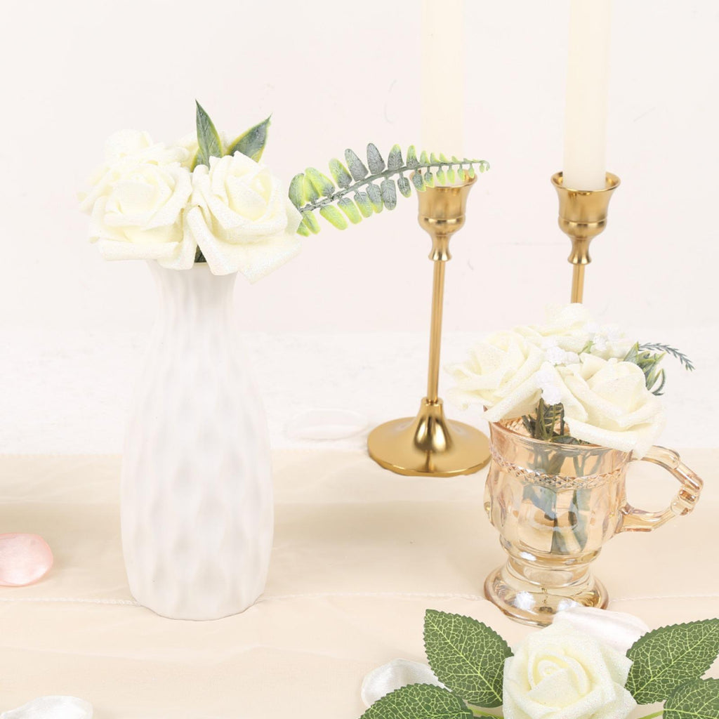 Glitter Foam Roses with Stems 25pcs | Wedding Bridal Bouquet Valentine's Day Party & Home Decor in Gold Silver