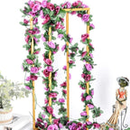 Artificial Rose Vine Hanging Garland with Green Leaves 5pcs | Wedding Birthday Christmas Wall Arch Party & Home Decor in 8 Colors