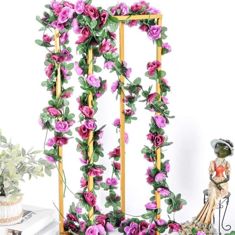 Artificial Rose Vine Hanging Garland with Green Leaves 5pcs | Wedding Birthday Christmas Wall Arch Party & Home Decor in 8 Colors