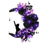 Detail of halloween bat black branch glowing wreath for faux floral round by IPOPU