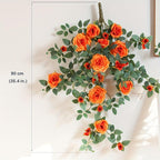 Artificial Flower Rattan Wall Hanging | Boho Floral Wall Decor for Living Room Bedroom & Entryway in Red Champagne
