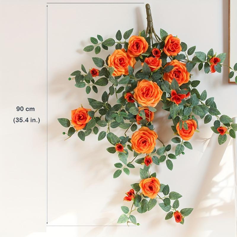 Artificial Flower Rattan Wall Hanging | Boho Floral Wall Decor for Living Room Bedroom & Entryway in Red Champagne