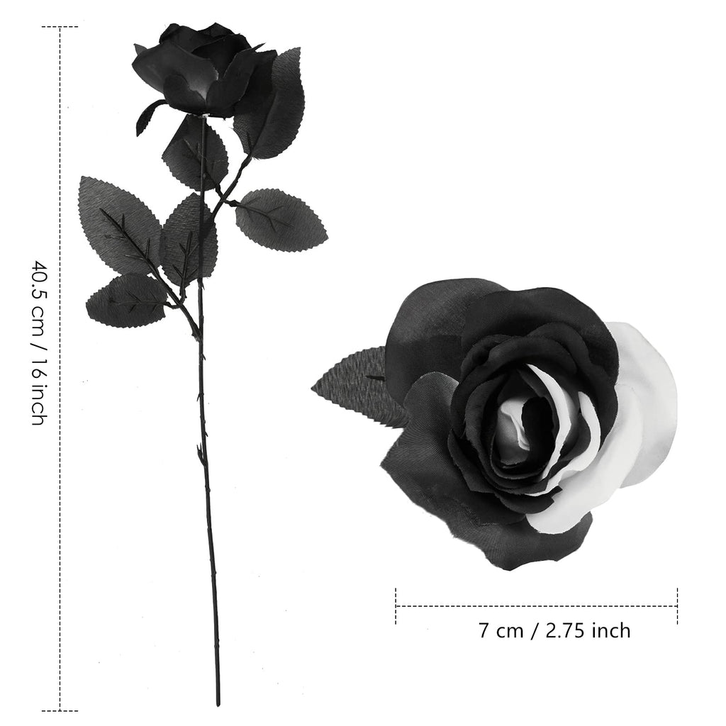 Black & white roses with stems arranged for 10pcs gothic wedding by IPOPU
