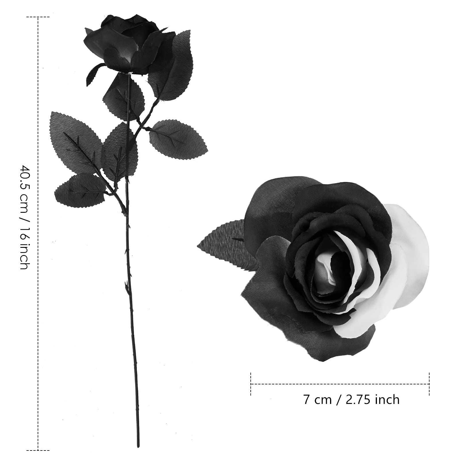 Black & white roses with stems arranged for 10pcs gothic wedding by IPOPU
