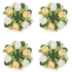 Artificial Flowers Candle Rings: 4 Pcs 14 Inch Diam Large Dusty Rose & White Roses Wreath Wedding Centerpieces for Tables Spring Summer Wreath for Front Door Weddings Party Ceremony Decor