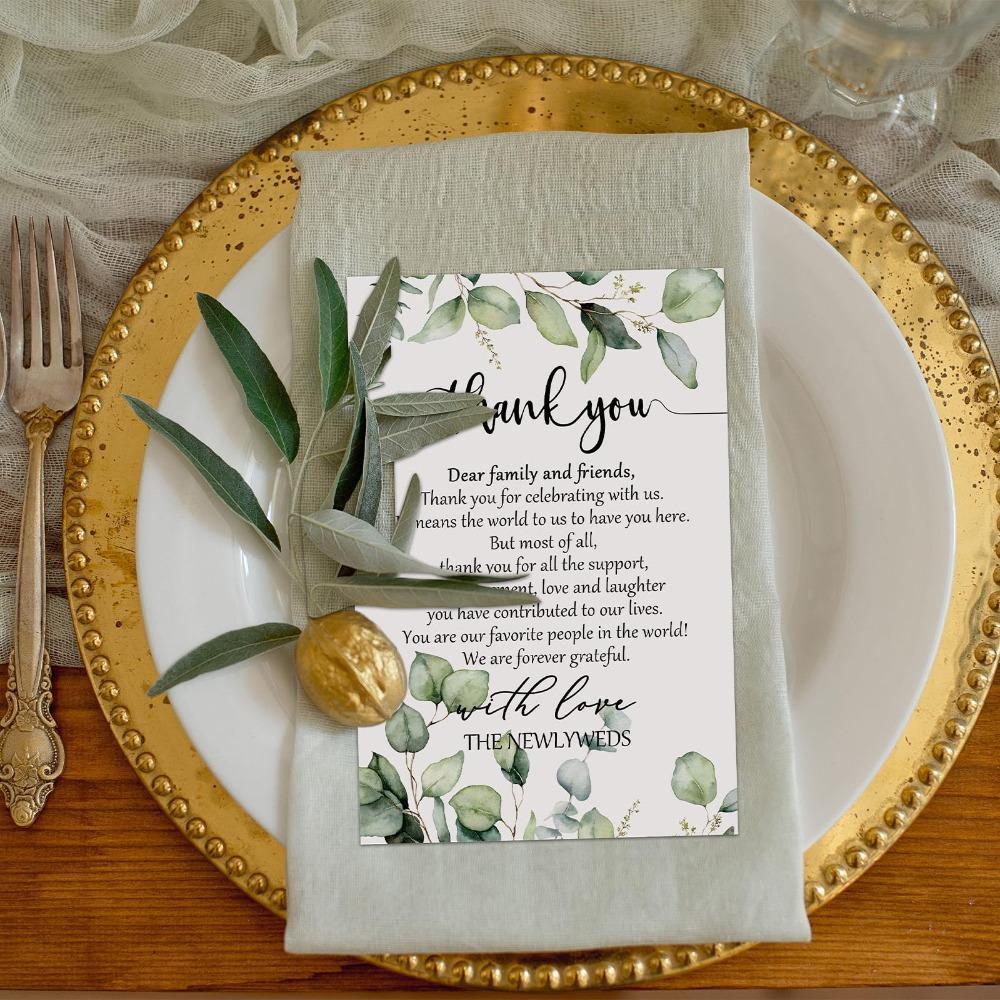 Greenery Wedding Thank You Place Cards Set of 100 | Reception Rehearsal Dinner Bridal Shower & Party