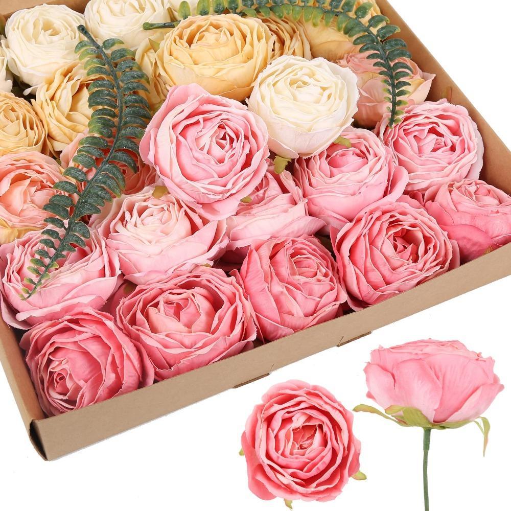 Artificial Rose Heads Bulk 20pcs | Wedding Centerpiece Valentine's Day Home Decor & DIY Crafts in 12 Colors