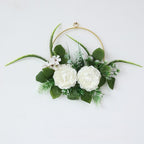 Iron Rose Wreath Simulation Flower Wall Hanging Basket | Home Door Entryway Wedding Decor in Pink White