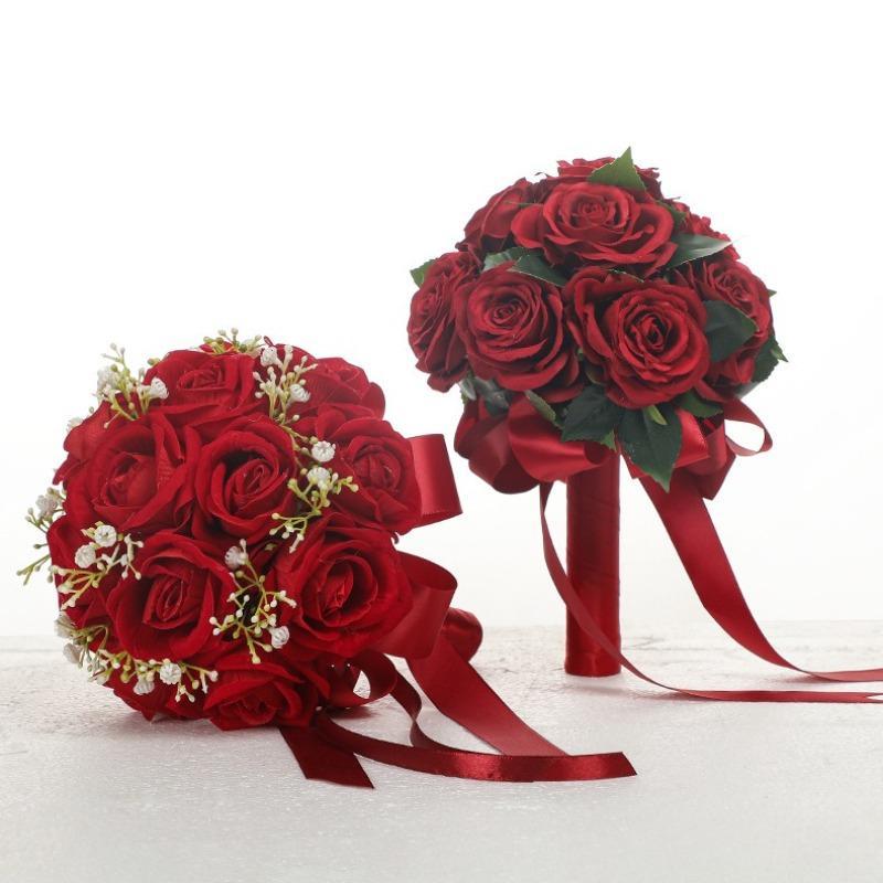 Mock Rose Bridal Bouquet Hand-Held | Artificial Wedding Flowers for Ceremony Church & Photo Shoot in Style A B C