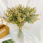 Artificial Eucalyptus Stems in Glass Vase with Faux Water 4pcs | Home Centerpiece & Office Decor in Green Purple Orange