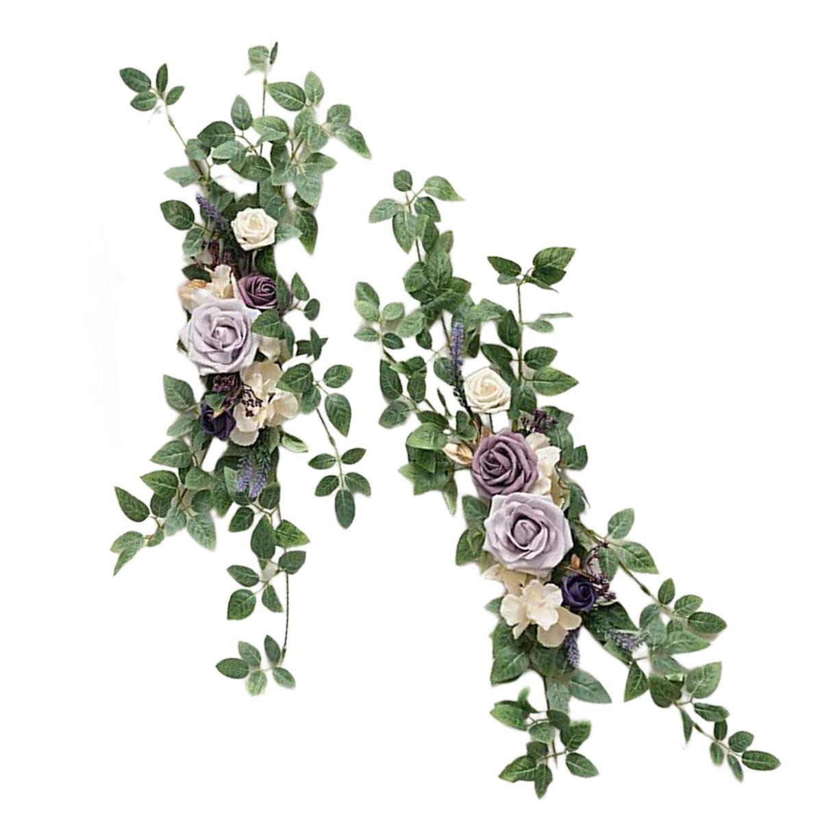 Provence blue purple artificial pew flowers aisle floral swag 2pcs style 7 for wedding chair church decor