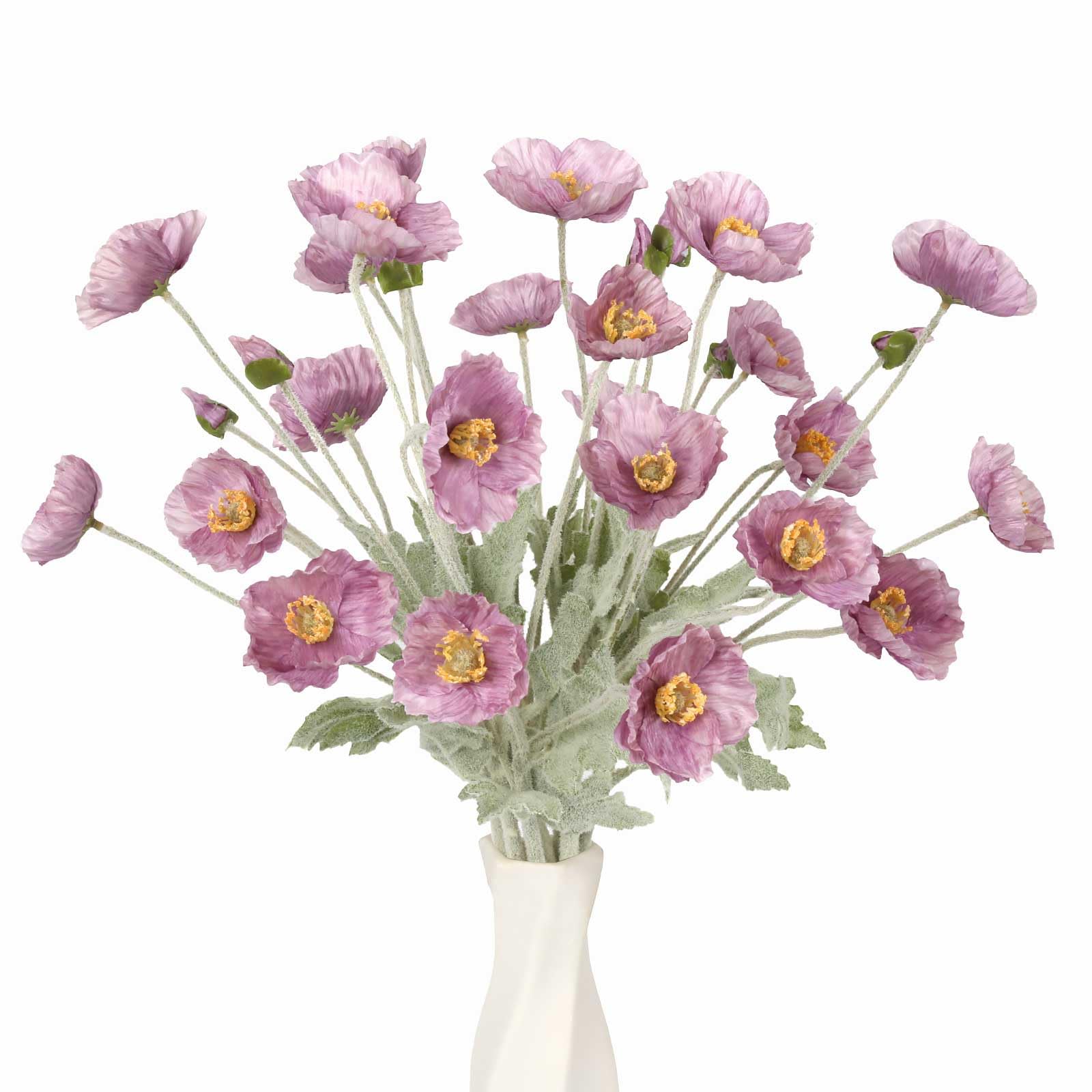 Silk Artificial Poppy Flowers 8pcs with Stem | Wedding Party Table Centerpiece & Home Decor in 10 Colors