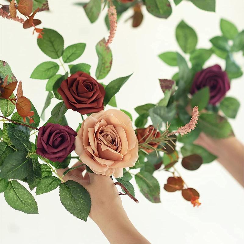5FT Artificial Rose Flower Runner Rustic Garland | Wedding Table Ceremony Arch Boho & Party Decor in Orange