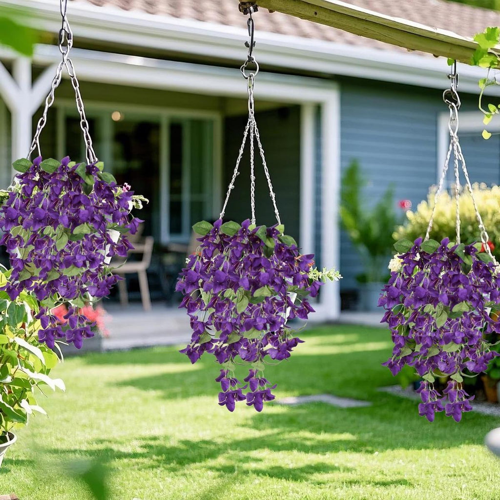 Artificial Bougainvillea Hanging Flowers 2pcs | UV Resistant Silk Vine for Garden Yard Porch Patio Wedding & Home Outdoor Decor in Pink Purple White Blue Orange