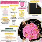 DIY Glitter Rose Bouquet Gift Set 24pcs | Graduation Birthday Gift with Stickers Ribbons Butterflies Crown in 7 Colors (Assembly Required)