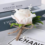 Groom & Groomsmen Boutonniere Brooch Set of 4 | Faux Pearl Wedding Lapel Flowers in Beige Red White Blue