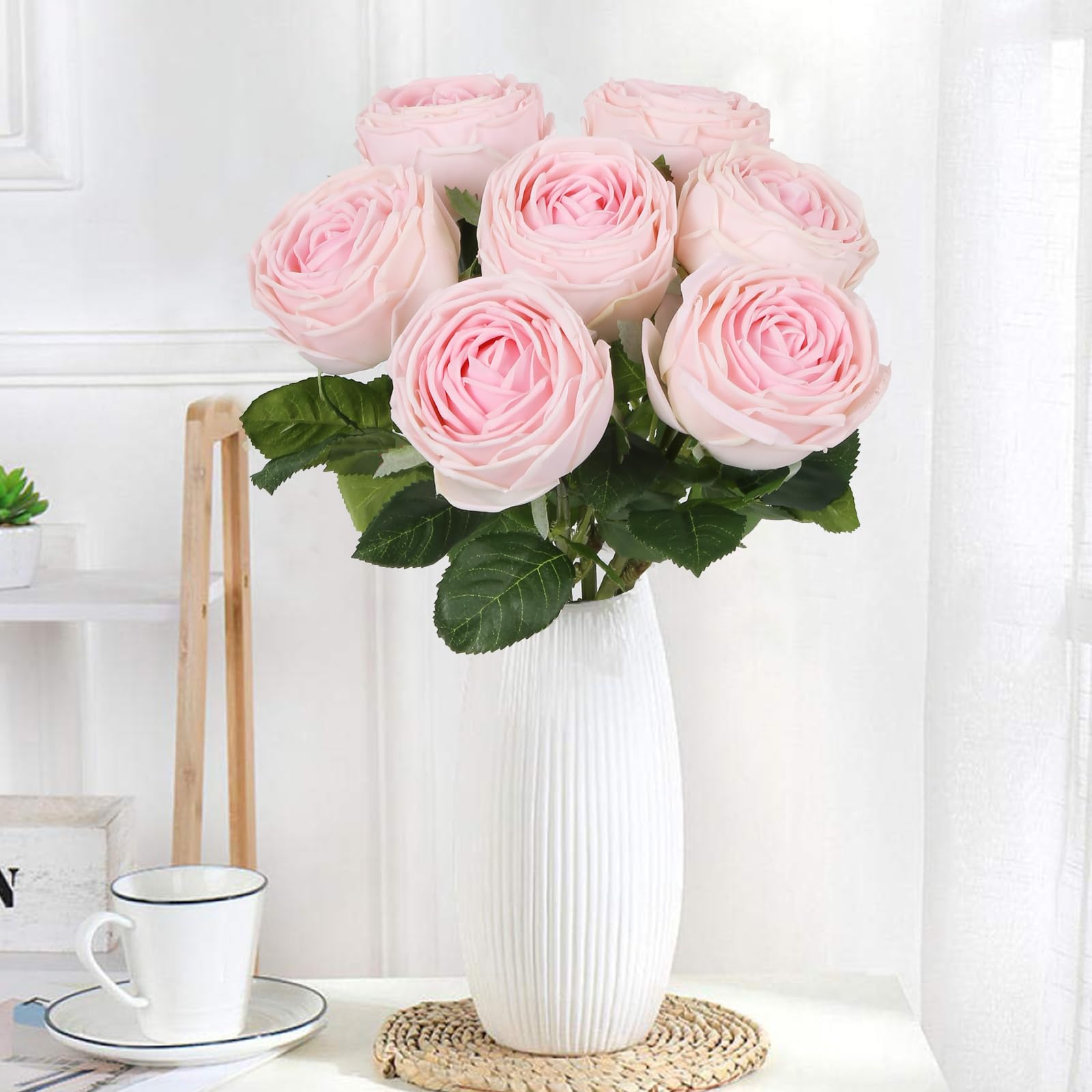 Real Touch Fuchsia Rose Stems 5pcs | Wedding Bouquet Centerpiece Home Decor in White Pink Dark Pink Beige Light Pink
