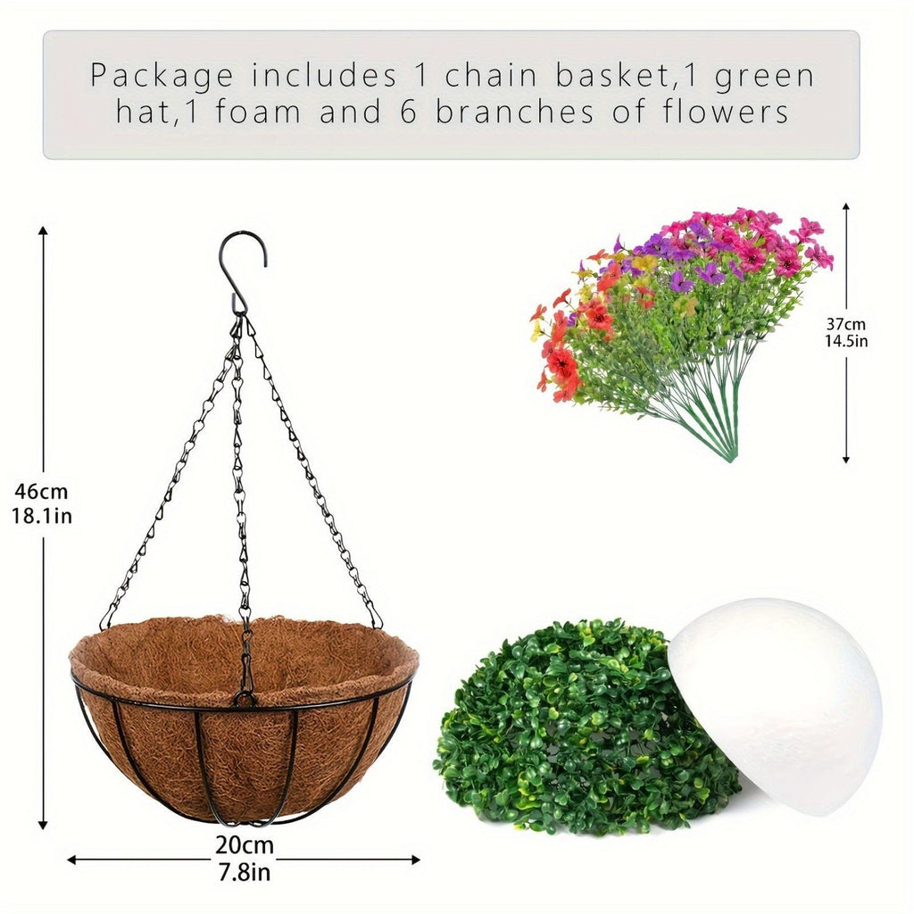 Daisy eucalyptus spring hanging basket metal arranged for outdoor indoor porch by IPOPU
