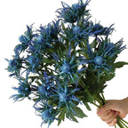 Faux eryngium thistle flower stems lifestyle shot – artificial blue flowers for bouquet
